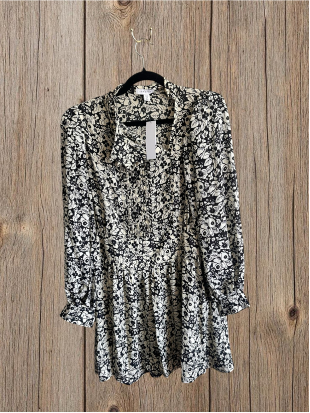 Women's Topshop Floral Mini Dress Size 6 Black and White